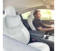 TESBEAUTY - Cuscino poggiatesta per sedile Tesla, confezione da 2 pezzi, progettato appositamente per Tesla Model Y/3, cuscino di supporto per il collo in vera pelle nappa, bianco