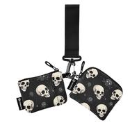 Teschi neri Halloween Donne Cambiamento Portafoglio Custodie per Carte Mini Moda ID Card Holder Protector con Cinturino da polso per il Lavoro Viaggi 2 Pz portatarjetas para
