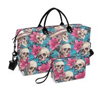 Teschi Umani Hot Pink Lily Fiori Decorativo Viaggio Duffel Bag Gym Tote Bag con Cinghia Regolabile per Viaggi Pieghevole bolsas de para Mujer en Avion