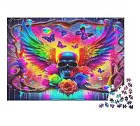Teschio Ali Arcobaleno Puzzle per Adulti Puzzle 1000 Pezzi Farfalle Colorate Gioco di Puzzle 1000 Pezzi Relax Decorazione Casa Regalo Famiglia 70x50cm/1000pcs