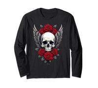 Teschio ali e rose rosse skull gotico Maglia a Manica