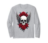 Teschio ali e rose rosse skull gotico Maglia a Manica