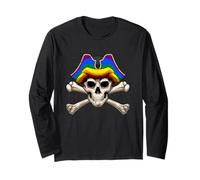Teschio Arcobaleno LGBTQ Gay Pirate Pride Maglia a Manica