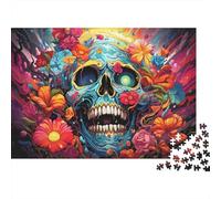Teschio Blu Puzzle 1000 Pezzi Gioco di Puzzle 1000 Pezzi Tema Floreale Puzzle per Adulti Relax Decorazione Regalo 38x26cm/1000pcs