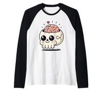 Teschio Carino Cervello Cuore Kawaii Spooky Cartoon Maglia con Maniche Raglan