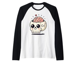 Teschio Carino Cervello Cuore Kawaii Spooky Cartoon Maglia con Maniche Raglan