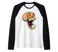 Teschio Cartoon Pazzo con Occhi Giganti e Bocca Aperta Maglia con Maniche Raglan