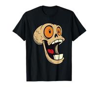 Teschio Cartoon Pazzo con Occhi Giganti e Bocca Aperta Maglietta