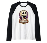 Teschio Che Ride Art Cartoon Gotica rétro Maglia con Maniche Raglan