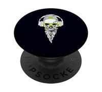 Teschio Con Barba Hipster Cappello E Cuffie Musica PopSockets PopGrip Adesivo