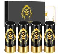 Teschio con cappello in plastica, 4 pezzi, con scatola regalo, per uomini e donne, fan gotici, matrimoni, feste, compleanni, Halloween, 12 GA, piccoli bicchieri da liquore, plastica, 45 ml, nero