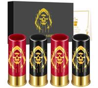 Teschio con cappello in plastica, 4 pezzi, con scatola regalo, per uomini e donne, fan gotici, matrimoni, feste, compleanni, Halloween, 12 GA, piccola tazza di liquore, plastica, nero e rosso