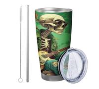 teschio con coperchio bicchiere Set di 1 chitarra novità divertente luna occhiali floreali disegni vintage verde marrone verniciato a polvere caldo e freddo No Spill ufficio all'aperto club dormitorio