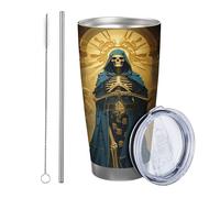 teschio con coperchio bicchiere Set di 1 Fede Religione Scena Disegni Artistici Panno Glitter giallo blu Isolato Can Cooler No Spill Isolato Yard Outdoor Picnic palestra Con Coperchio tazza da 590 ml