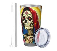 teschio con coperchio bicchiere Set di 1 religione fede cristo modello fiore foglie stella bandiera giallo blu isolato lattina raffreddamento No Spill isolato scuola college vivaio senza stelo doppia