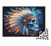 Teschio con copricapo di piume Puzzle 1000 Pezzi per Adulti Stile notte con lampi Gioco di Puzzle 1000 Pezzi Relax Decorazione Regalo 52x38cm/1000pcs