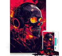 Teschio con cuffie - Puzzle astratto infuocato da 1000 pezzi per adolescenti, gioco intelligente per momenti di condivisione, immagine da assemblare, opera d'arte 50x75cm
