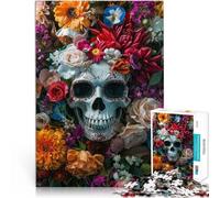 Teschio con fiori Puzzle da 1000 pezzi per adolescenti Giocattoli che creano dipendenza e sfidano l'intelligenza del cervello Regali di Babbo Natale segreto 38x26cm