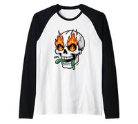 Teschio con Fuoco negli Occhi e Lingua viscida Maglia con Maniche Raglan
