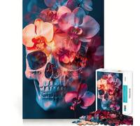 Teschio con orchidee vivaci ︰ Arte surreale della vita ﹨u Decay Puzzle da 1000 pezzi per adulti Giocattolo di pura logica Divertimento rilassante Taglio netto 50x75cm
