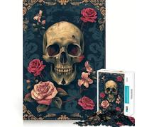 Teschio con rose rosa II Puzzle da 1000 pezzi per adulti Regalo Gioco per allenare la mente Rilassamento Arte Assemblaggio Regalo memorabile 38x26cm