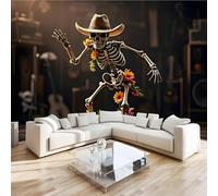 Teschio Cowboy Fotomurali 3D Effetto Musica Retro Non Tessuto Murale Carta Da Parati Decorazione Da Parete 122x91 cm Per Soggiorno Camera Da Letto Ufficio