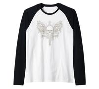 Teschio Croce Y2K Goth Alt Grunge Estetica Gotica Emo Ali Maglia con Maniche Raglan