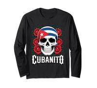 Teschio Cubanito Bandiera Cubana Rose Rosse Maglia a Manica