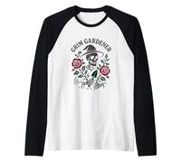 Teschio da Giardino Gotico con Corona di Rose e Luna Crescente Maglia con Maniche Raglan
