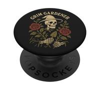 Teschio da giardino gotico con corona di rose e luna crescente PopSockets PopGrip Adesivo