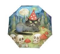 Teschio Di Gatto Magico Di Halloween Ombrello Pieghevole Automatico Ombrelli Antivento Protezione UV da Viaggio per Bambini Ragazzi Ragazze