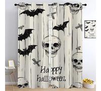 Teschio di Halloween Tenda Oscuranti per Interni 2 Pezzi L 132 x A 160cm,Strisce bianche e nere Oscurante Tende,Design dell'orrore Tende Termiche,Stile gotico retrò Camera da Letto drappeggi Curtains