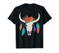 Teschio di mucca Boho Western Country Longhorn Cowboy Cattle Skull Maglietta