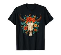 Teschio di mucca Boho Western Country Longhorn Cowboy Cattle Skull Maglietta