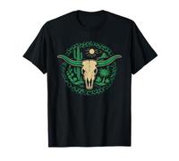 Teschio di mucca Boho Western Country Longhorn Cowboy Cattle Skull Maglietta