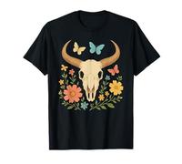 Teschio di mucca Boho Western Country Longhorn Cowgirl Cattle Skull Maglietta