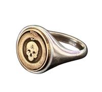 Teschio di Uroboro in argento sterling 925 | Anello placcato argento | Anelli con sigillo rotondi 15x15 mm | Misura della fascia US 5-12,5 Avelaibal | LKDR_0774
