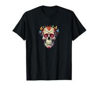 Teschio di Zucchero, Dios de Los Muertos, Halloween, Farfalla, Divertimento Maglietta