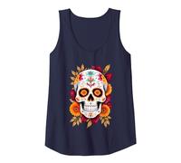 Teschio di Zucchero Messicano Sugar Skull Dia de Los Muertos Canotta, Donna, Navy, XXL