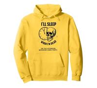 Teschio Divertente con Scritta I 'll Sleep When I'm Dead or This Afternoon Felpa con Cappuccio, Unisex per Adulti, Limone, L