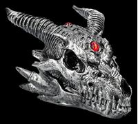 Teschio Drago Argento - Fiamma Tribale - Drago Gotico Fantasy Decorativo