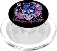Teschio e Gatto Nastro Rosa Cancro Seno Halloween PopSockets PopGrip per MagSafe