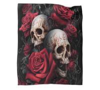 Teschio e rose gotiche Coperta Da Campeggio Esterna Stampata Calda,morbida E Traspirante Dark Stile artistico fantasy Copriletto Per Camera Da Letto Quattro Stagioni 50x60inch(127x152cm)