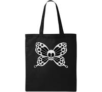 Teschio Farfalla Angelo Morte Naturale Cotone Ecologico Tote Bag Nero, Nero , Taglia unica