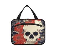 Teschio Fiore Rosso Modello Appeso Cosmetici Borse da Viaggio per le Donne con Gancio, Accessori di Design Kit da Barba Borse per Uomo per le Donne Must Bagno kit de para Mujer L