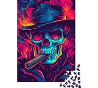 Teschio Gentleman con Sigaro Puzzle 1000 Pezzi Gioco di Puzzle 1000 Pezzi Carta Puzzle per Adulti Arte Neon Relax Decorazione Regalo 70x50cm/1000pcs