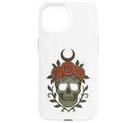 Teschio gotico con rose corona e luna crescente design Custodia per iPhone 15