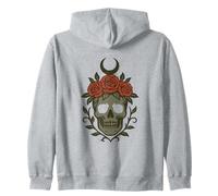 Teschio Gotico con Rose Corona e Luna Crescente Design Felpa con Cappuccio