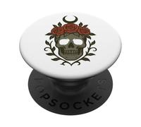 Teschio gotico con rose corona e luna crescente design PopSockets PopGrip Adesivo
