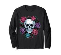 Teschio Gotico e Rose Scure Fiori romantici Uomini Donne Bambini Maglia a Manica